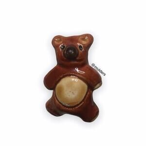 Vintage Adorable Ceramic Brown Bear Pin Brooch